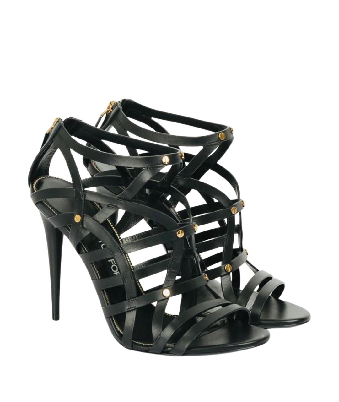 TOM FORD Черные кожаные босоножки, фото 1