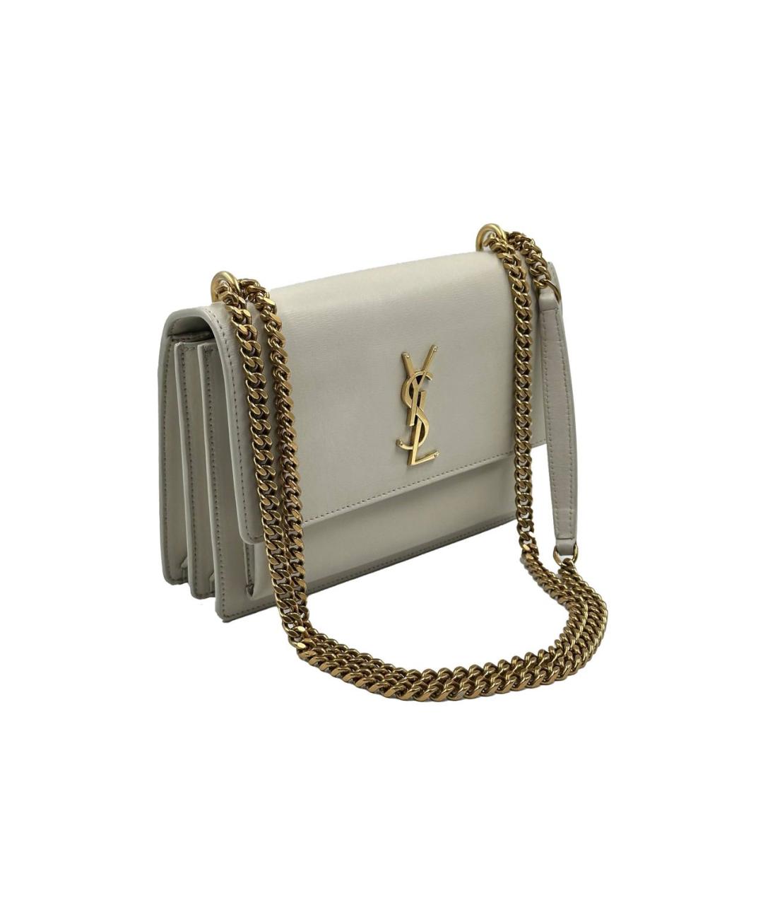 SAINT LAURENT Белая кожаная сумка через плечо, фото 3