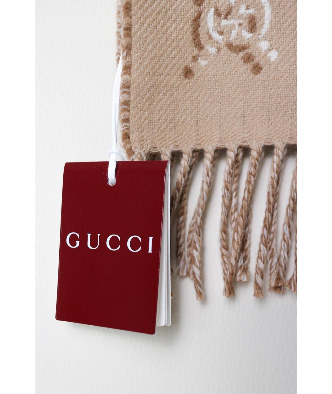 GUCCI Бежевый шерстяной шарф, фото 3