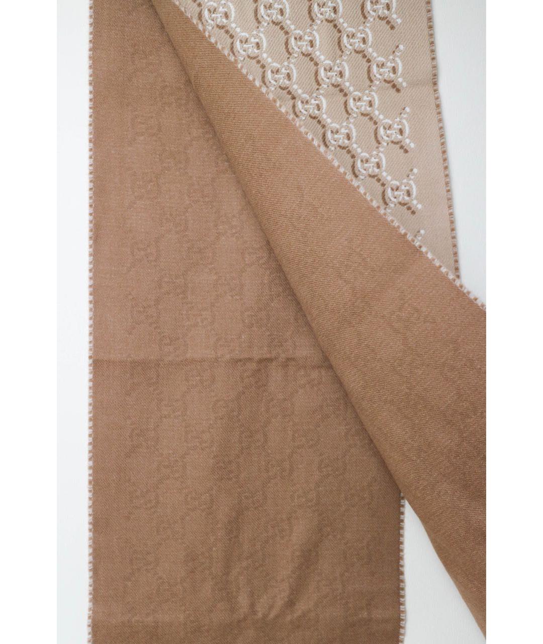 GUCCI Бежевый шерстяной шарф, фото 4