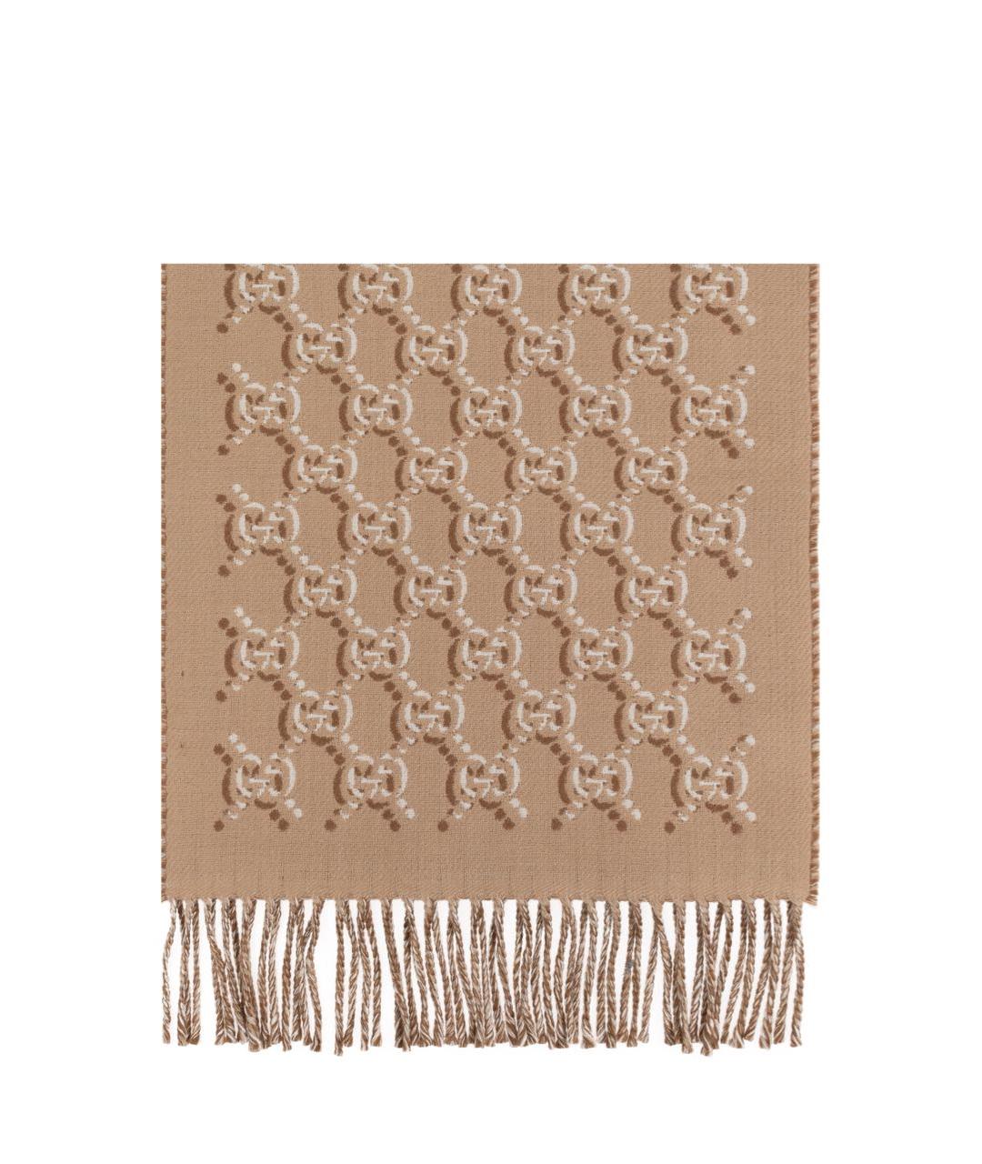 GUCCI Бежевый шерстяной шарф, фото 2