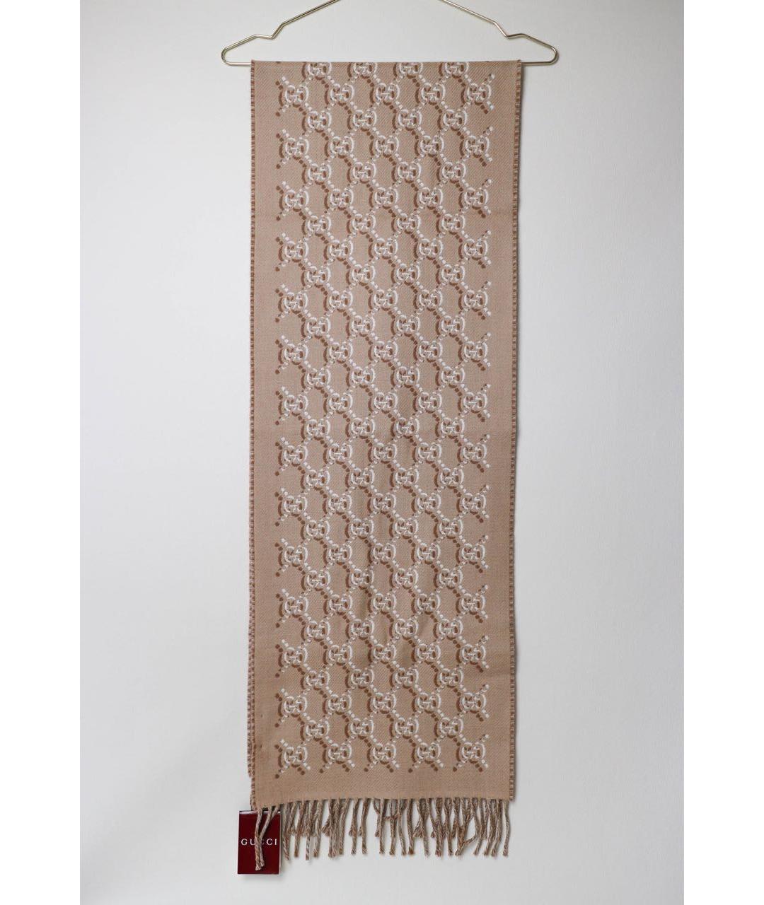 GUCCI Бежевый шерстяной шарф, фото 5