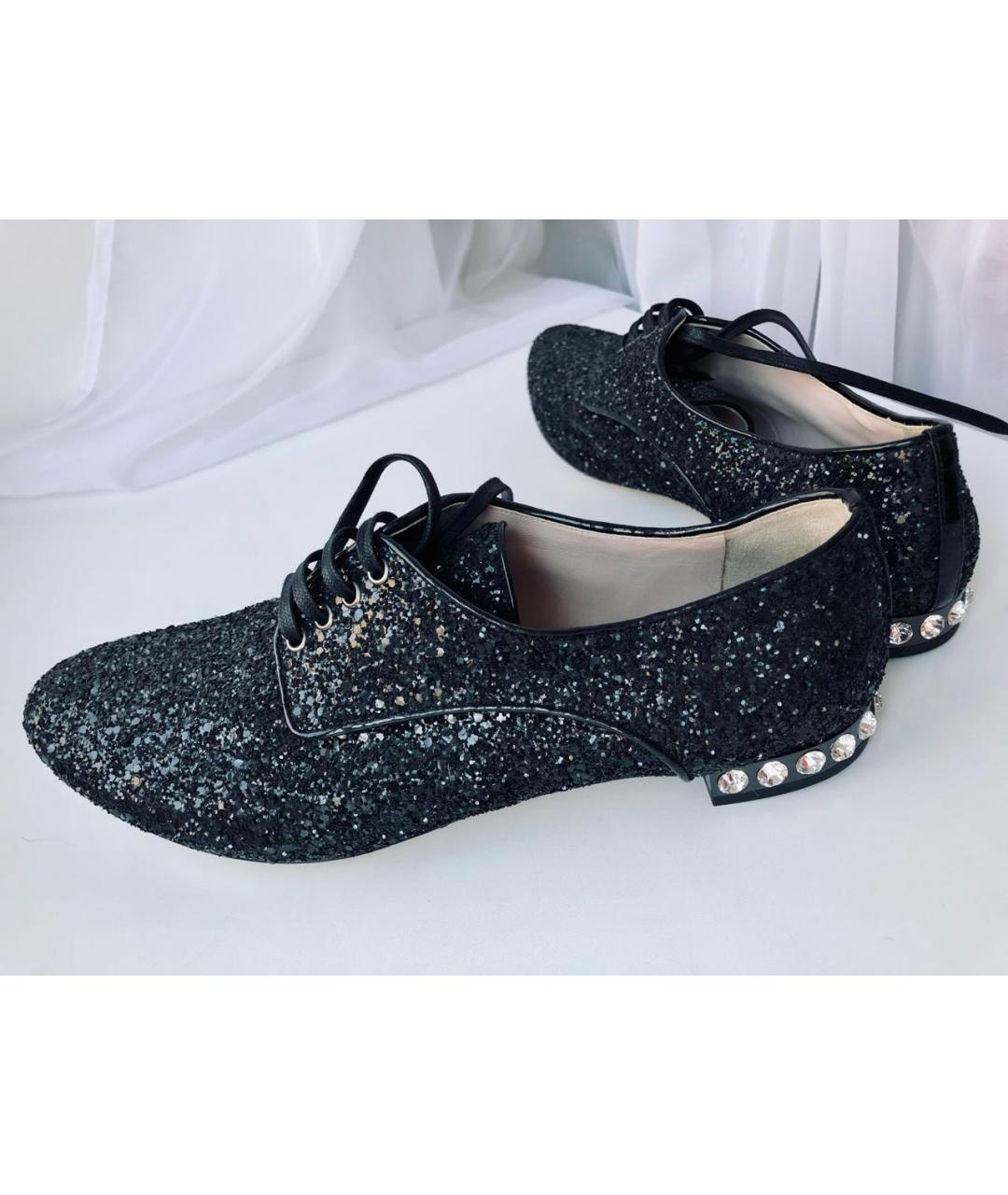 MIU MIU Черные кожаные брогги и оксфорды, фото 4