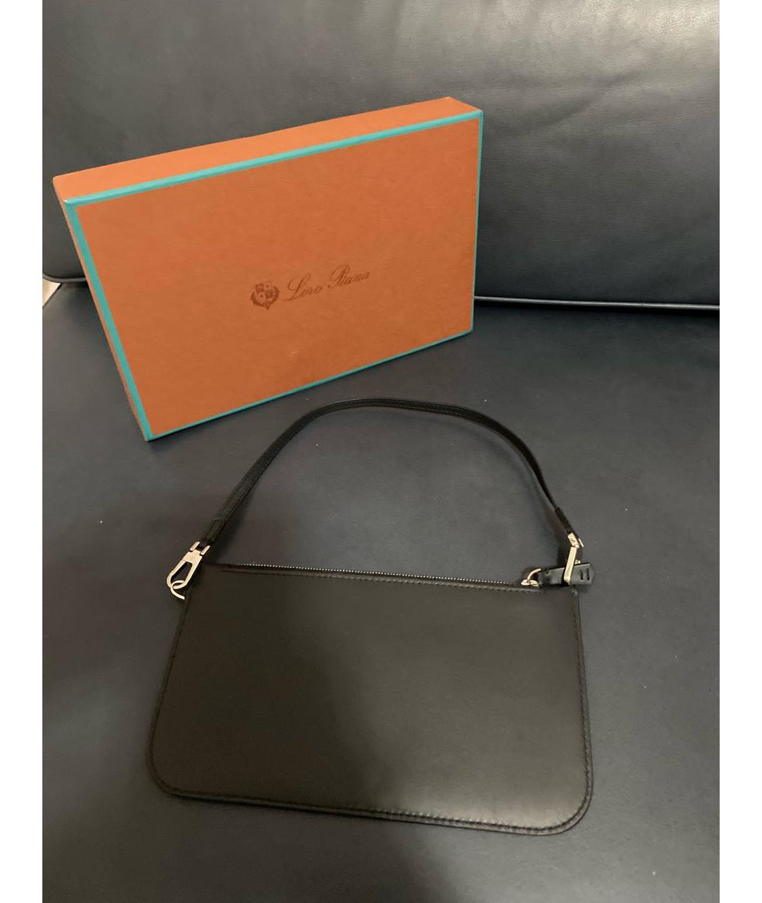 LORO PIANA Черная кожаная сумка с короткими ручками, фото 4