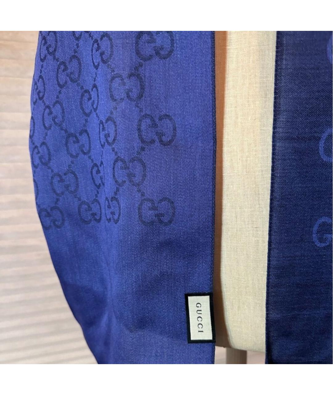 GUCCI Синий шерстяной шарф, фото 2