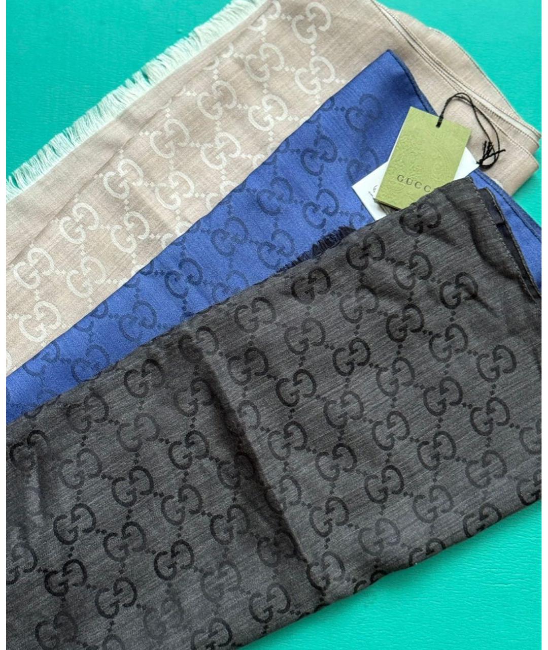 GUCCI Синий шерстяной шарф, фото 4