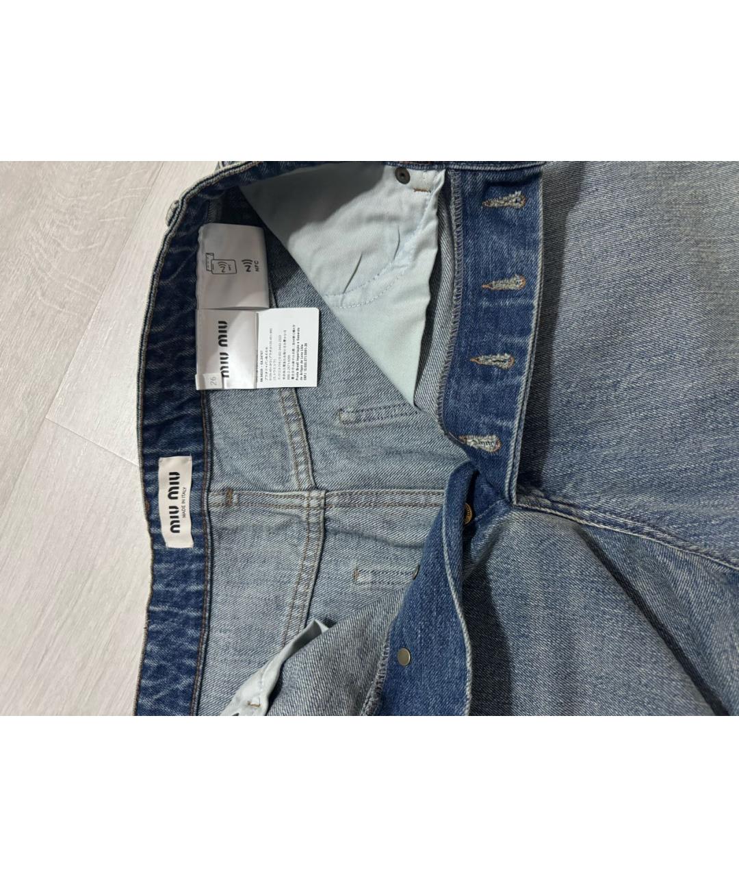MIU MIU Голубые хлопковые прямые джинсы, фото 2