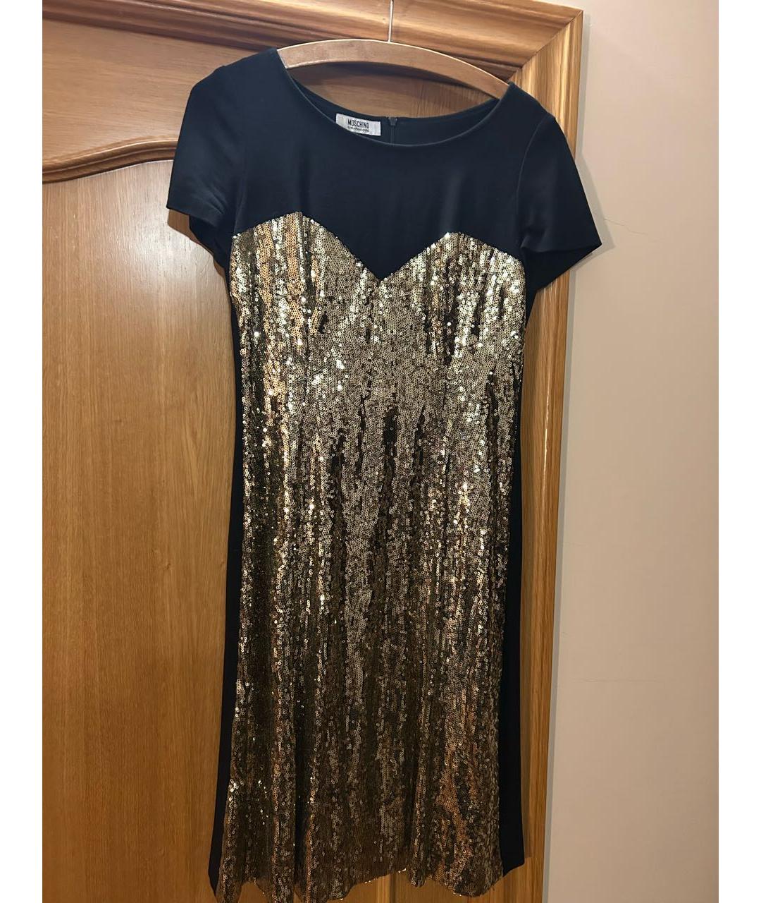 MOSCHINO Золотое вискозное коктейльное платье, фото 4
