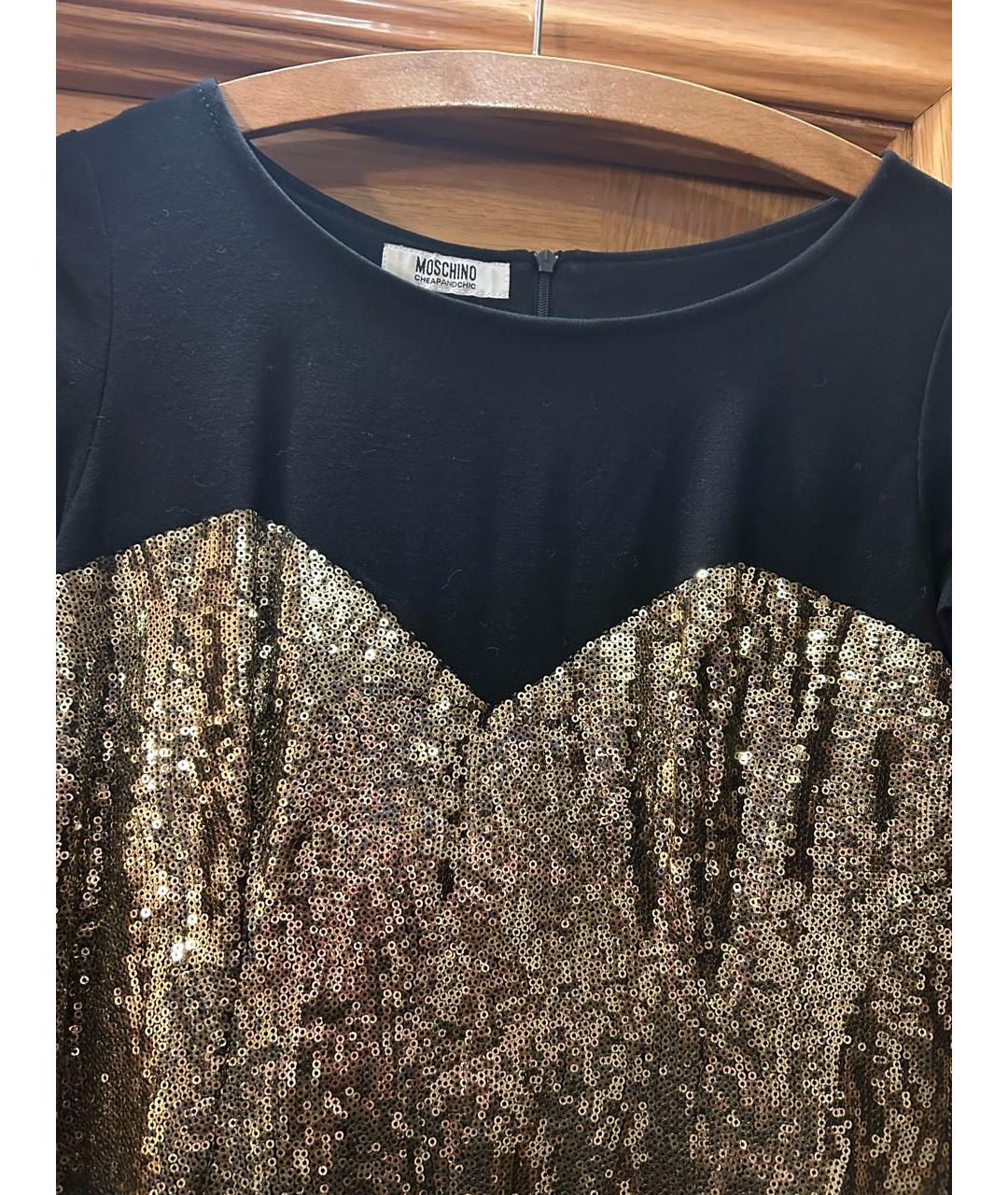 MOSCHINO Золотое вискозное коктейльное платье, фото 3