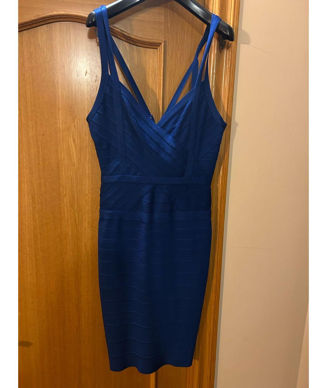 HERVE LEGER Синее вискозное коктейльное платье, фото 5