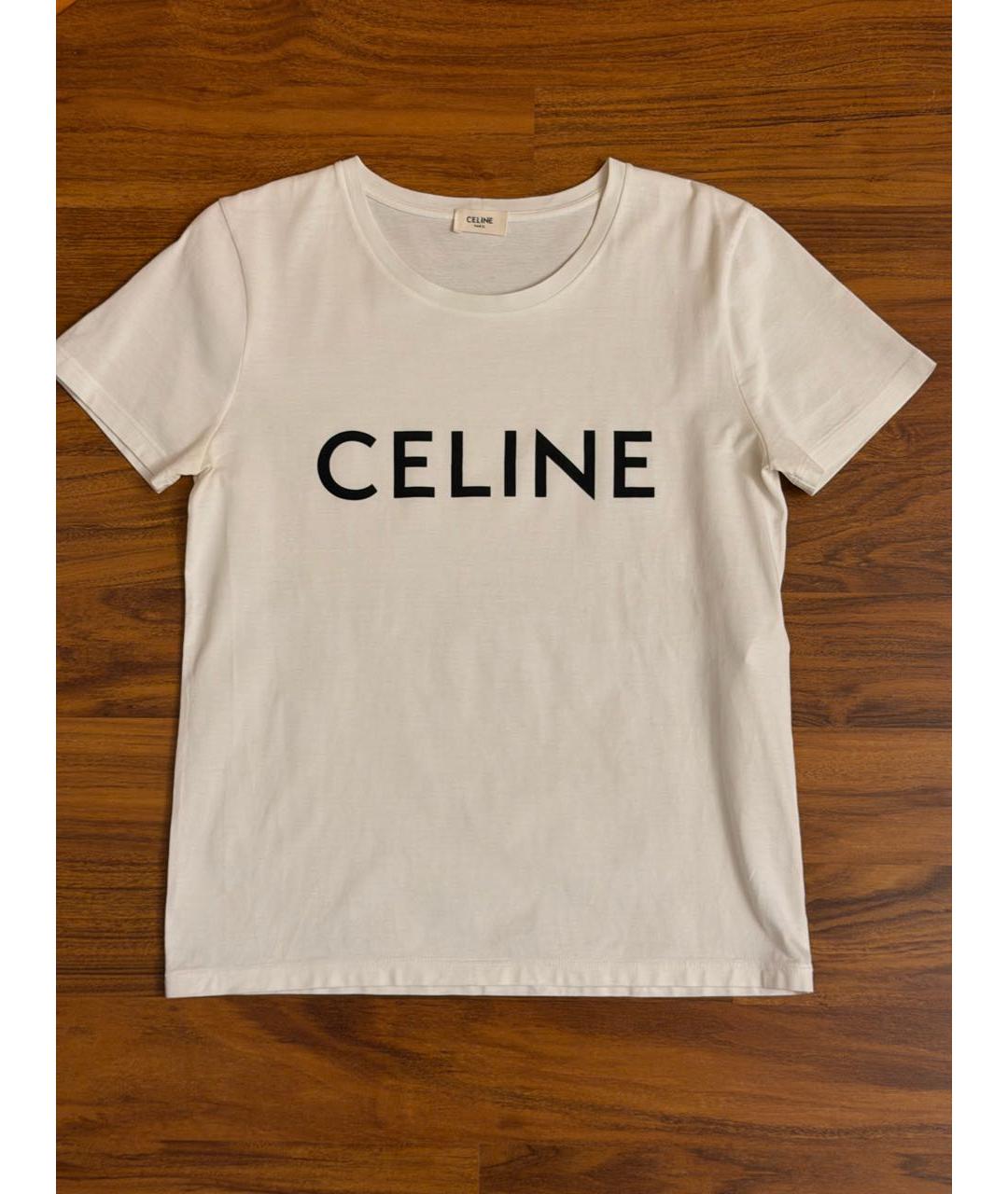 CELINE Белая хлопковая футболка, фото 8
