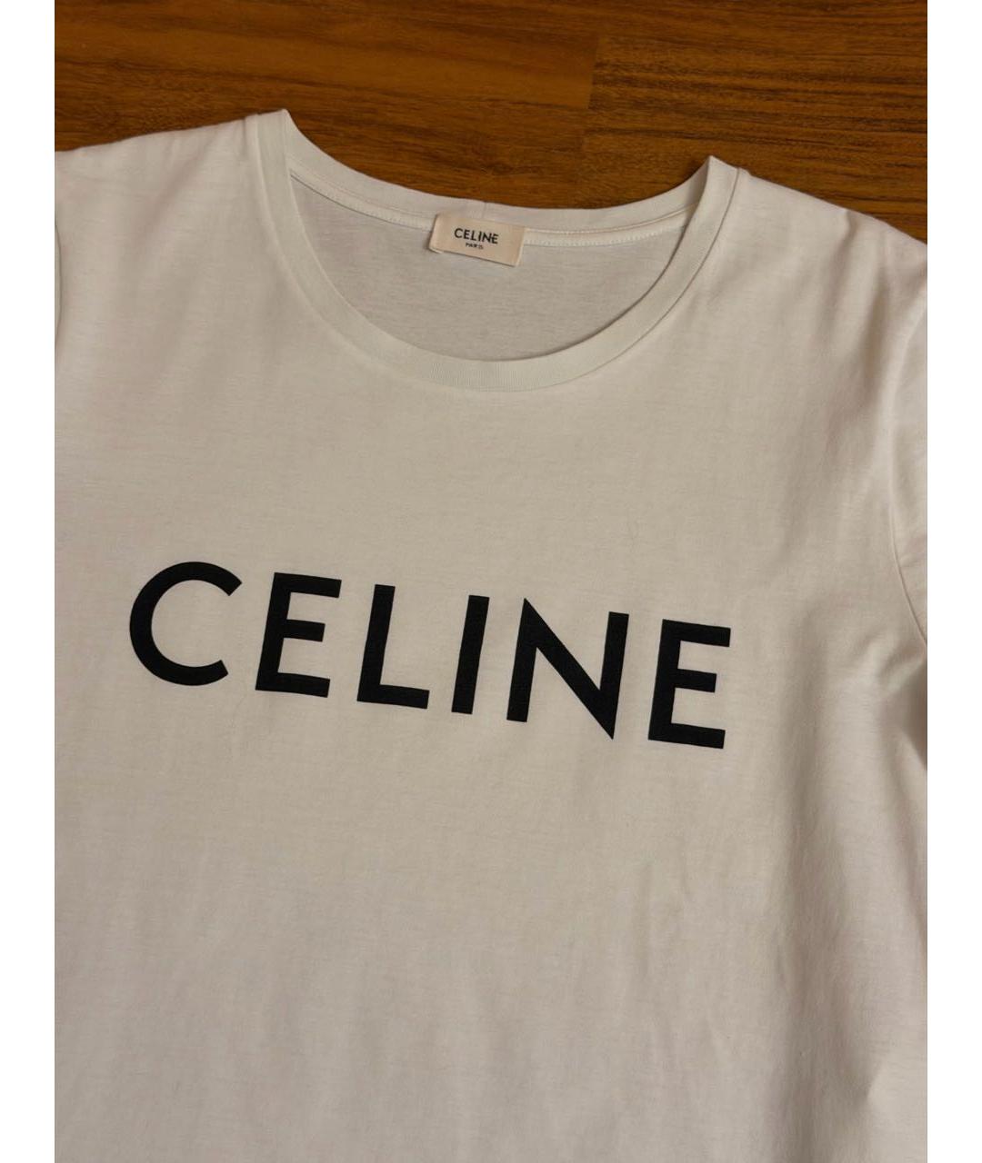 CELINE Белая хлопковая футболка, фото 2