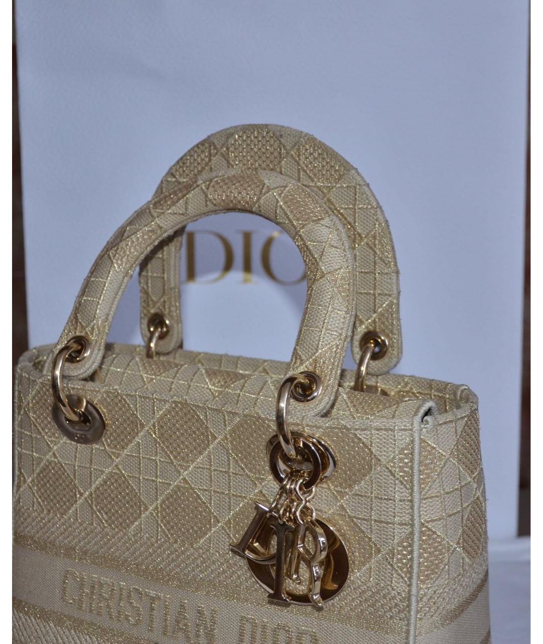 CHRISTIAN DIOR Бежевая тканевая сумка с короткими ручками, фото 3