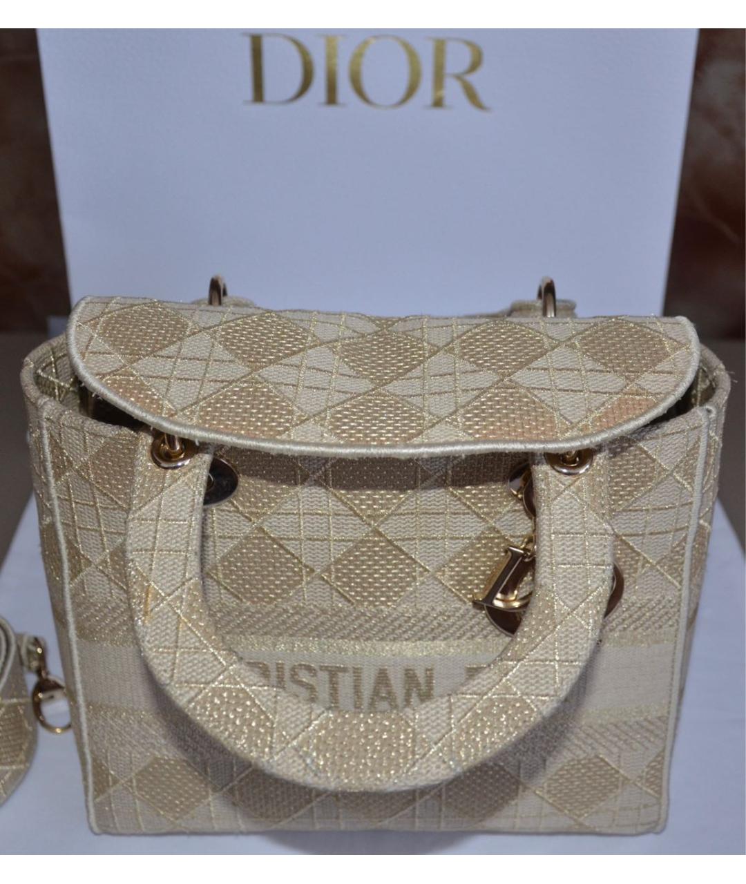 CHRISTIAN DIOR Бежевая тканевая сумка с короткими ручками, фото 8