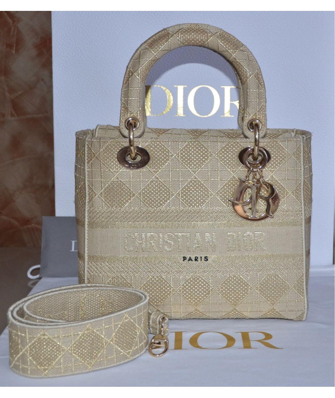 CHRISTIAN DIOR Бежевая тканевая сумка с короткими ручками, фото 2