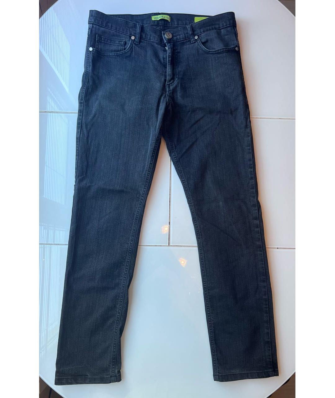 VERSACE JEANS COUTURE Черные хлопко-полиэстеровые прямые джинсы, фото 5