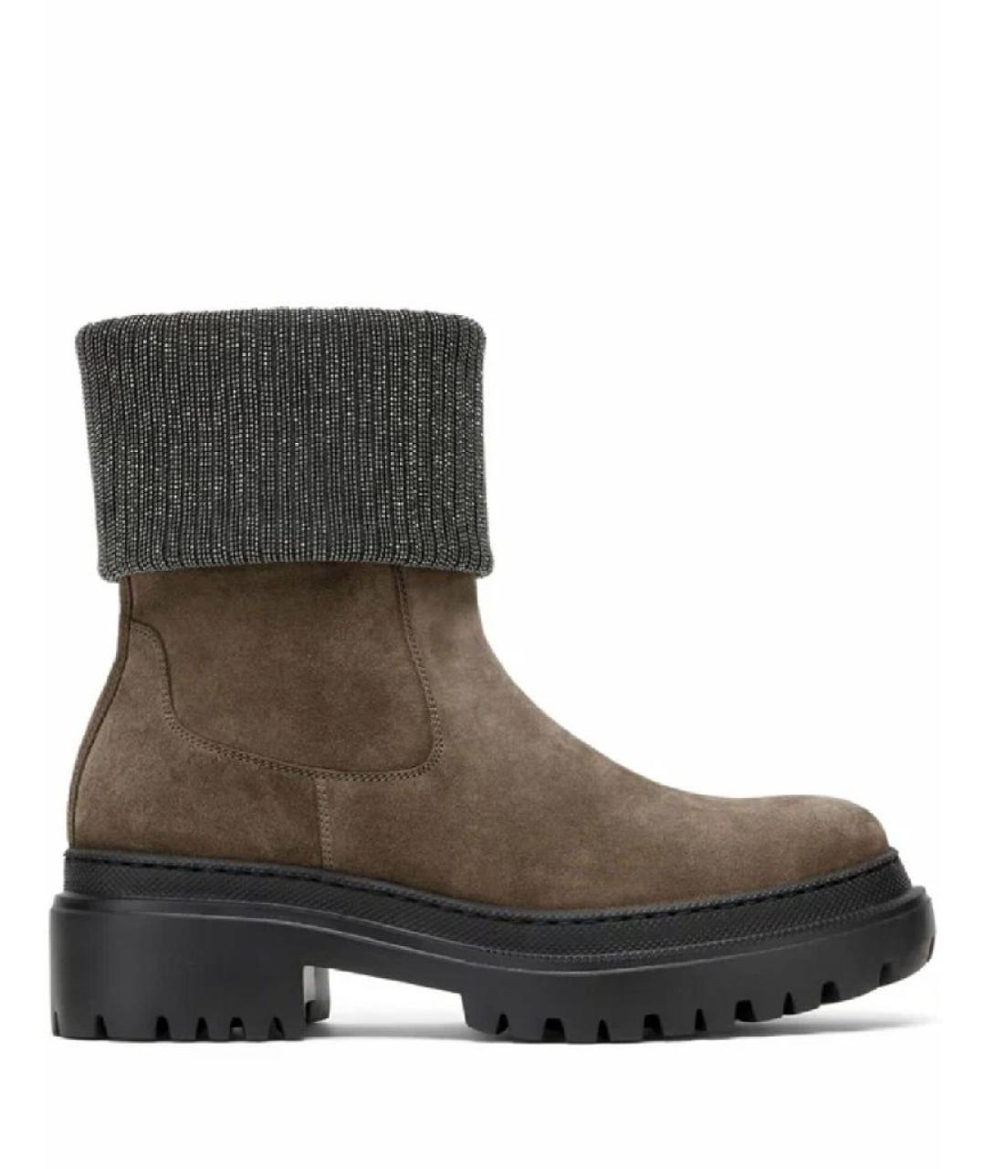 BRUNELLO CUCINELLI Антрацитовые замшевые полусапоги, фото 1