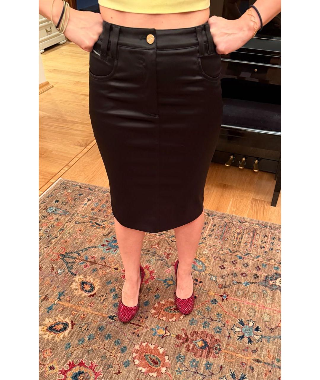 DOLCE&GABBANA Черная атласная юбка миди, фото 8