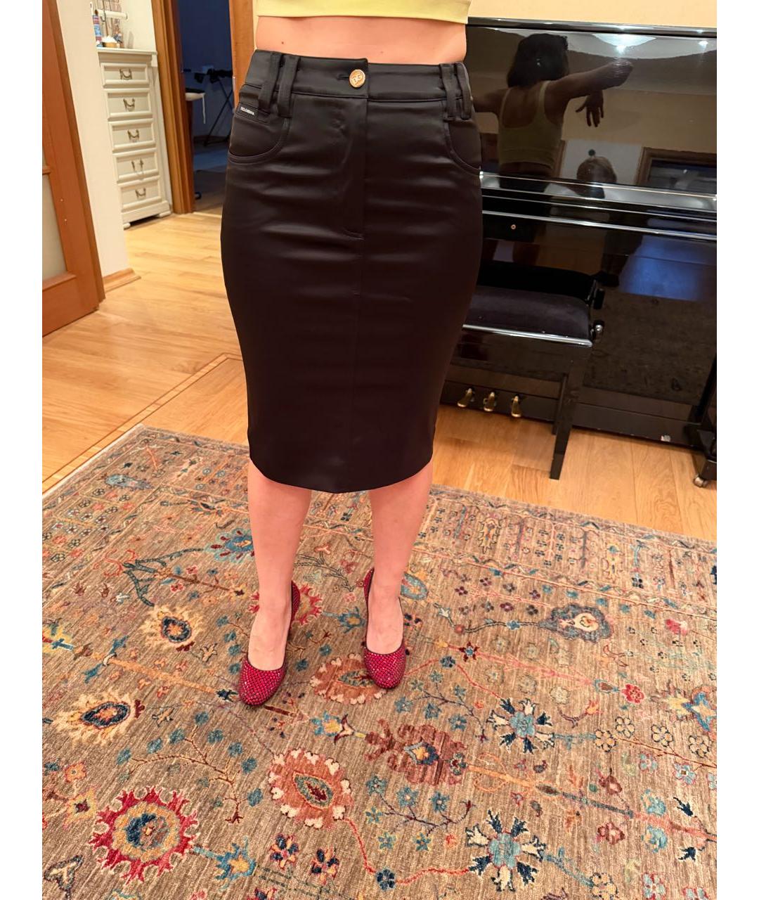 DOLCE&GABBANA Черная атласная юбка миди, фото 7