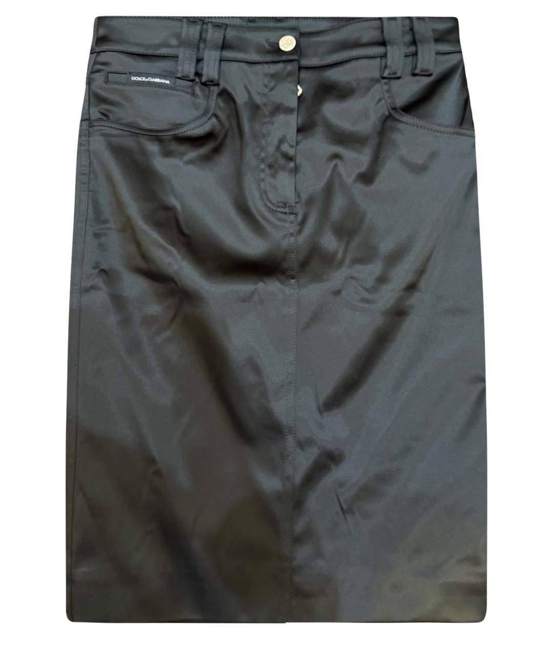 DOLCE&GABBANA Черная атласная юбка миди, фото 1