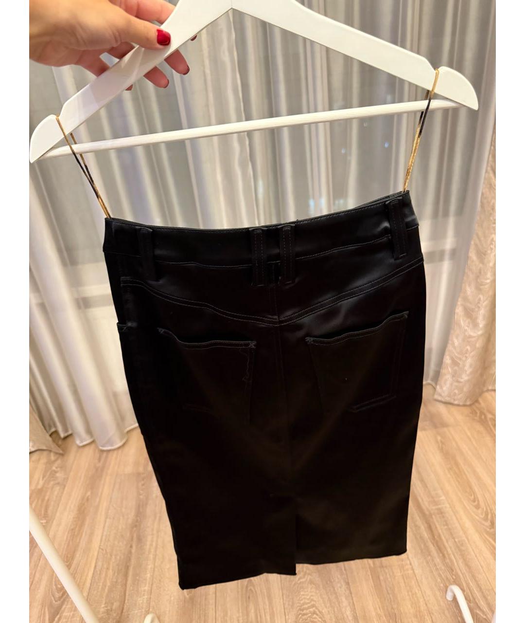 DOLCE&GABBANA Черная атласная юбка миди, фото 2