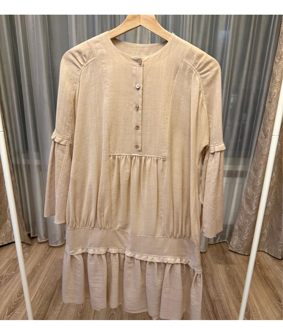 MIU MIU Бежевое льняное повседневное платье, фото 7