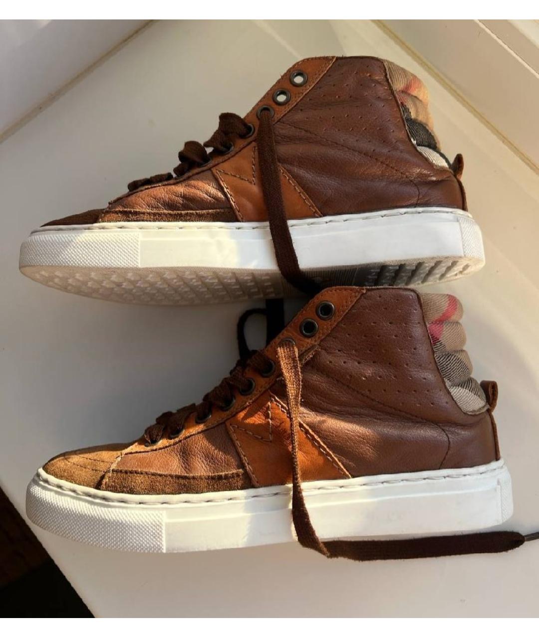 BURBERRY Коричневые кожаные кеды, фото 5