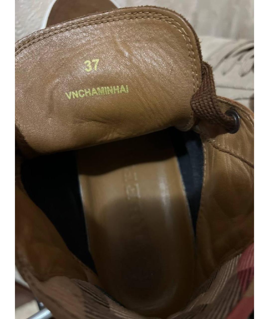 BURBERRY Коричневые кожаные кеды, фото 4