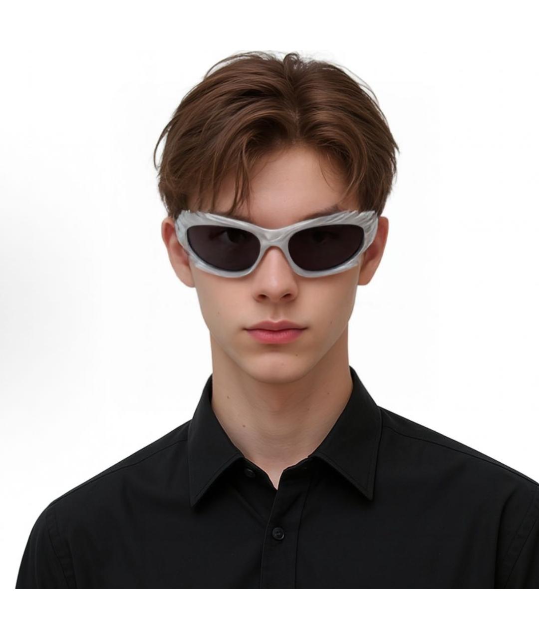 BALENCIAGA Серебряные пластиковые солнцезащитные очки, фото 3