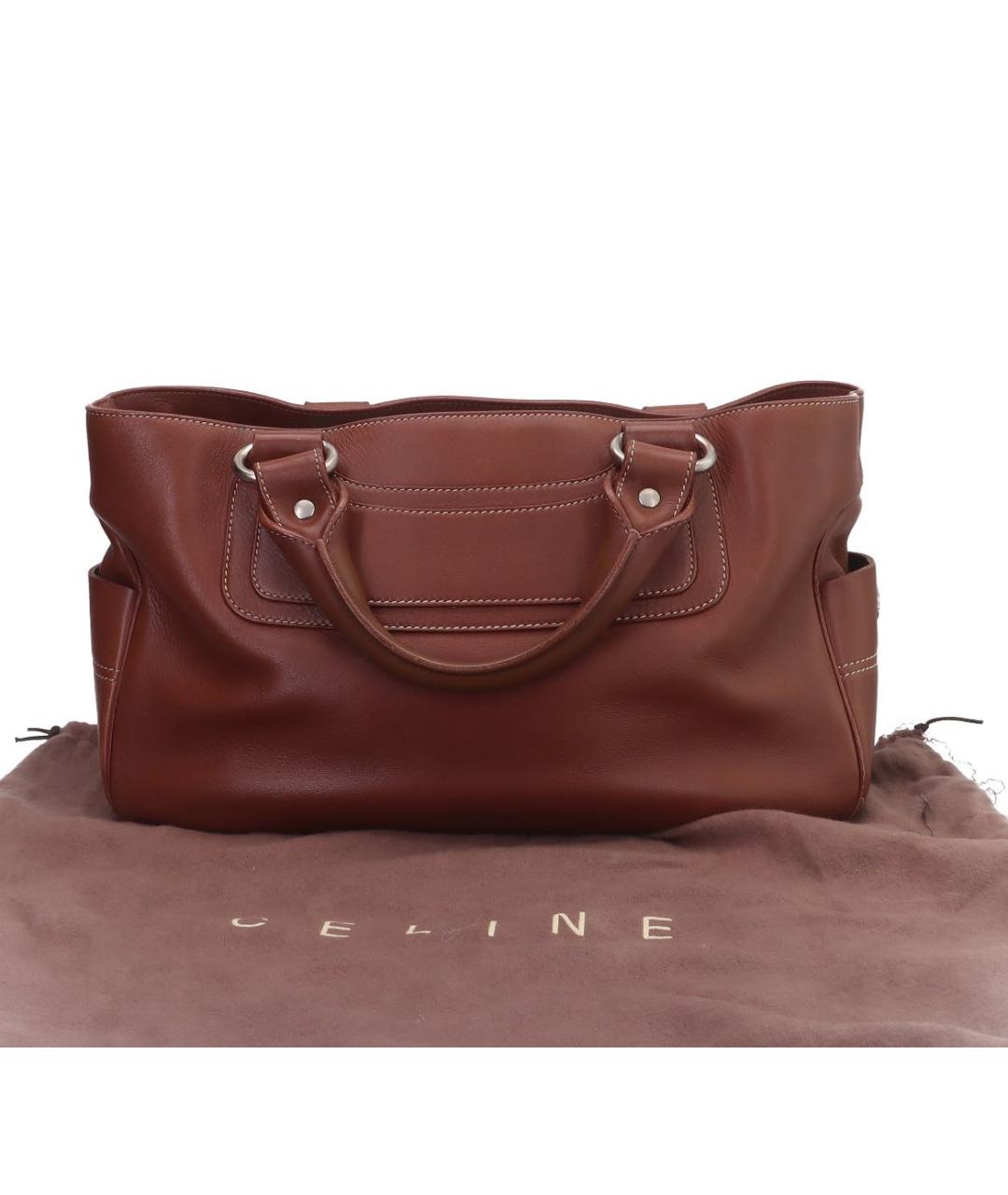 CELINE Коричневая кожаная сумка с короткими ручками, фото 4