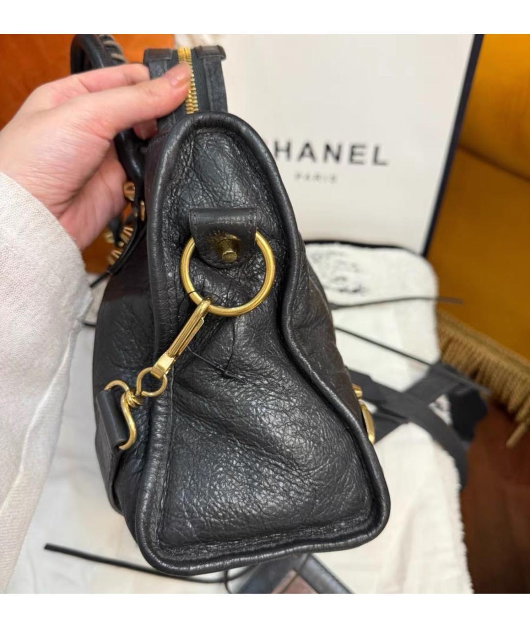 BALENCIAGA Темно-синяя кожаная сумка с короткими ручками, фото 4