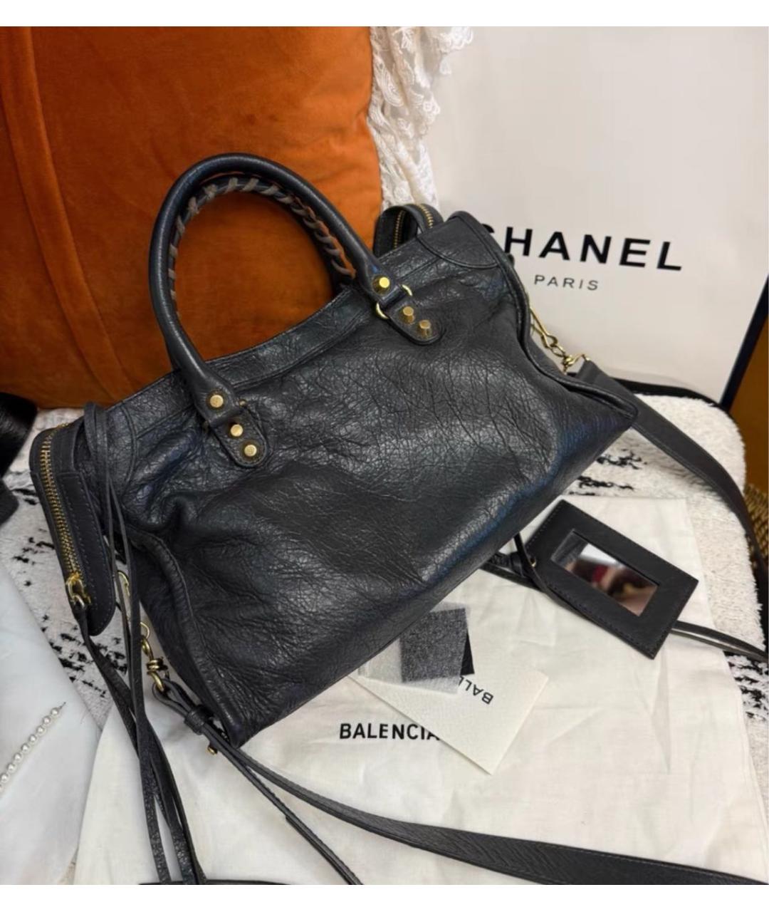 BALENCIAGA Темно-синяя кожаная сумка с короткими ручками, фото 3