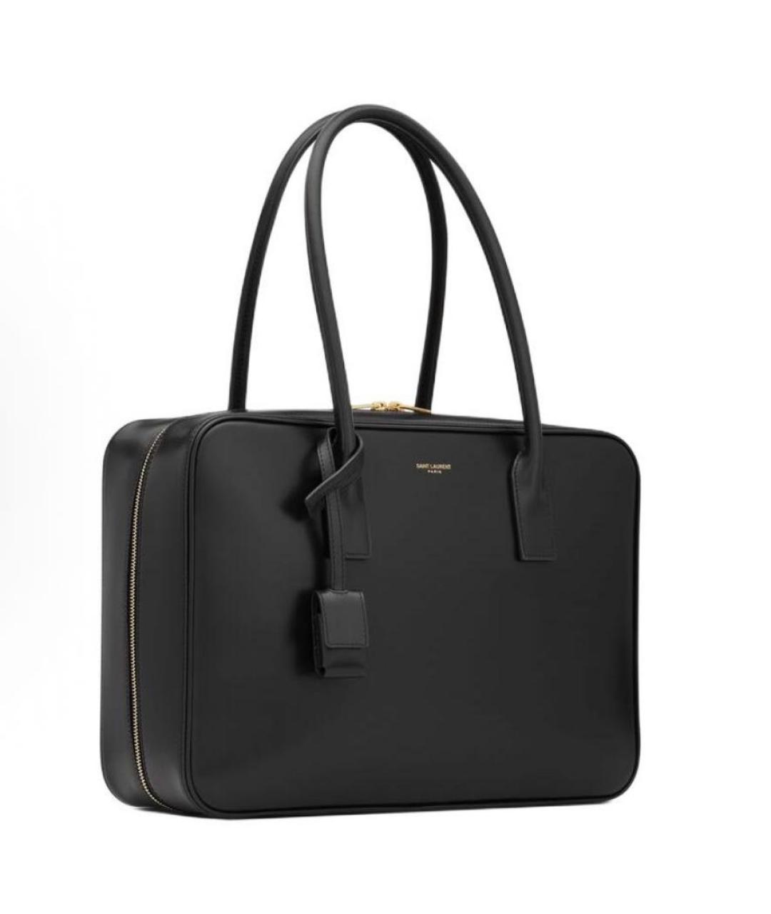 SAINT LAURENT Черная кожаная сумка тоут, фото 3