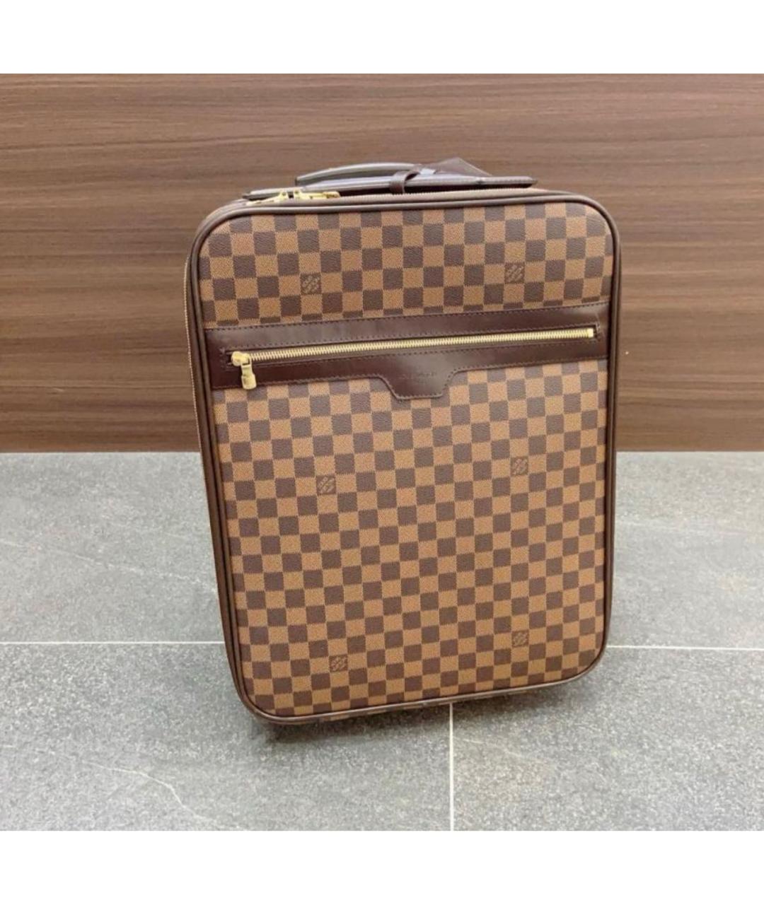 LOUIS VUITTON Коричневый кожаный чемодан, фото 6