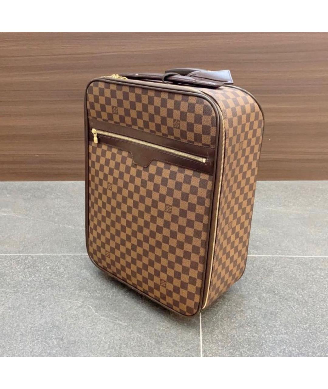 LOUIS VUITTON Коричневый кожаный чемодан, фото 2