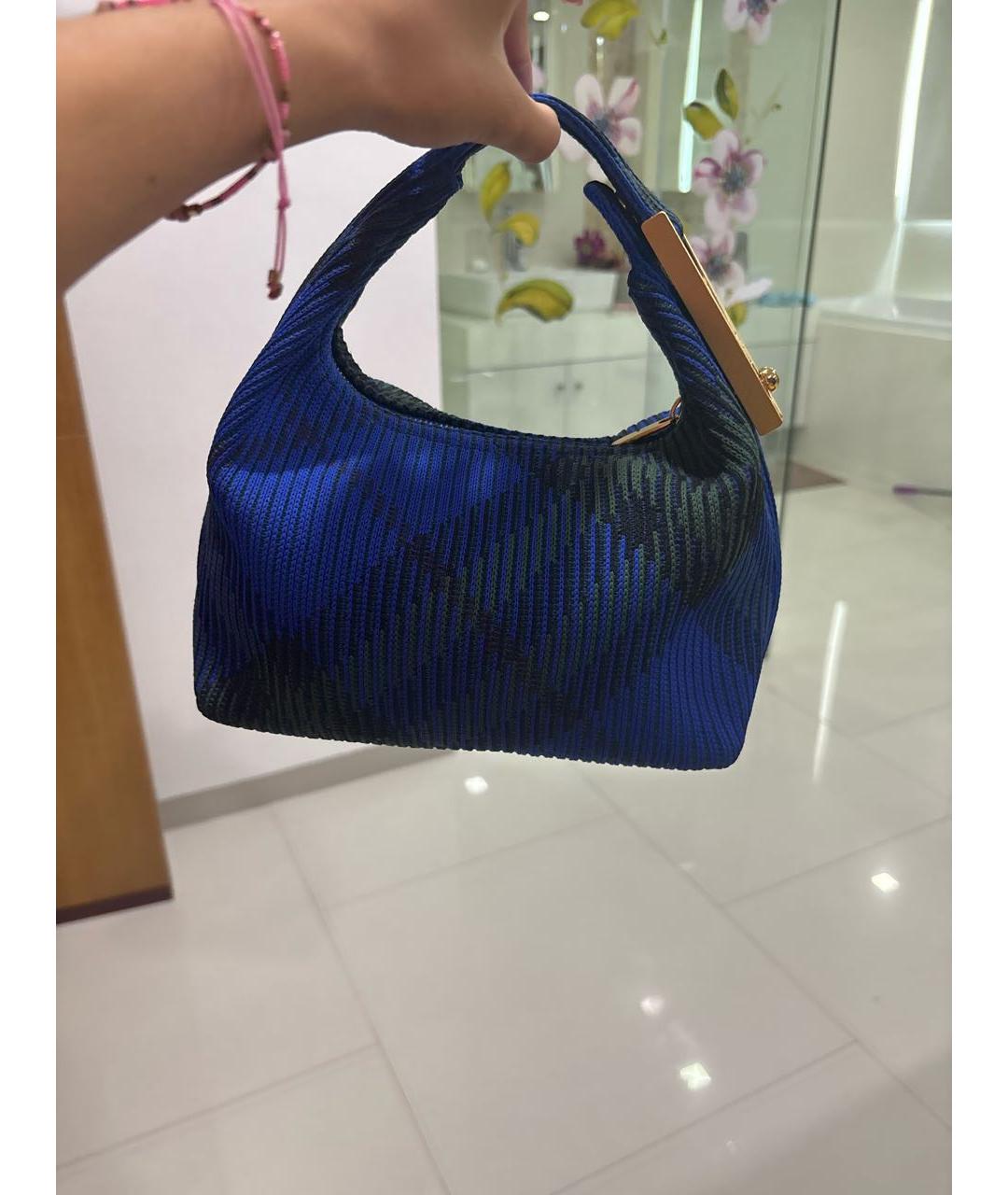 BURBERRY Синяя тканевая сумка с короткими ручками, фото 6