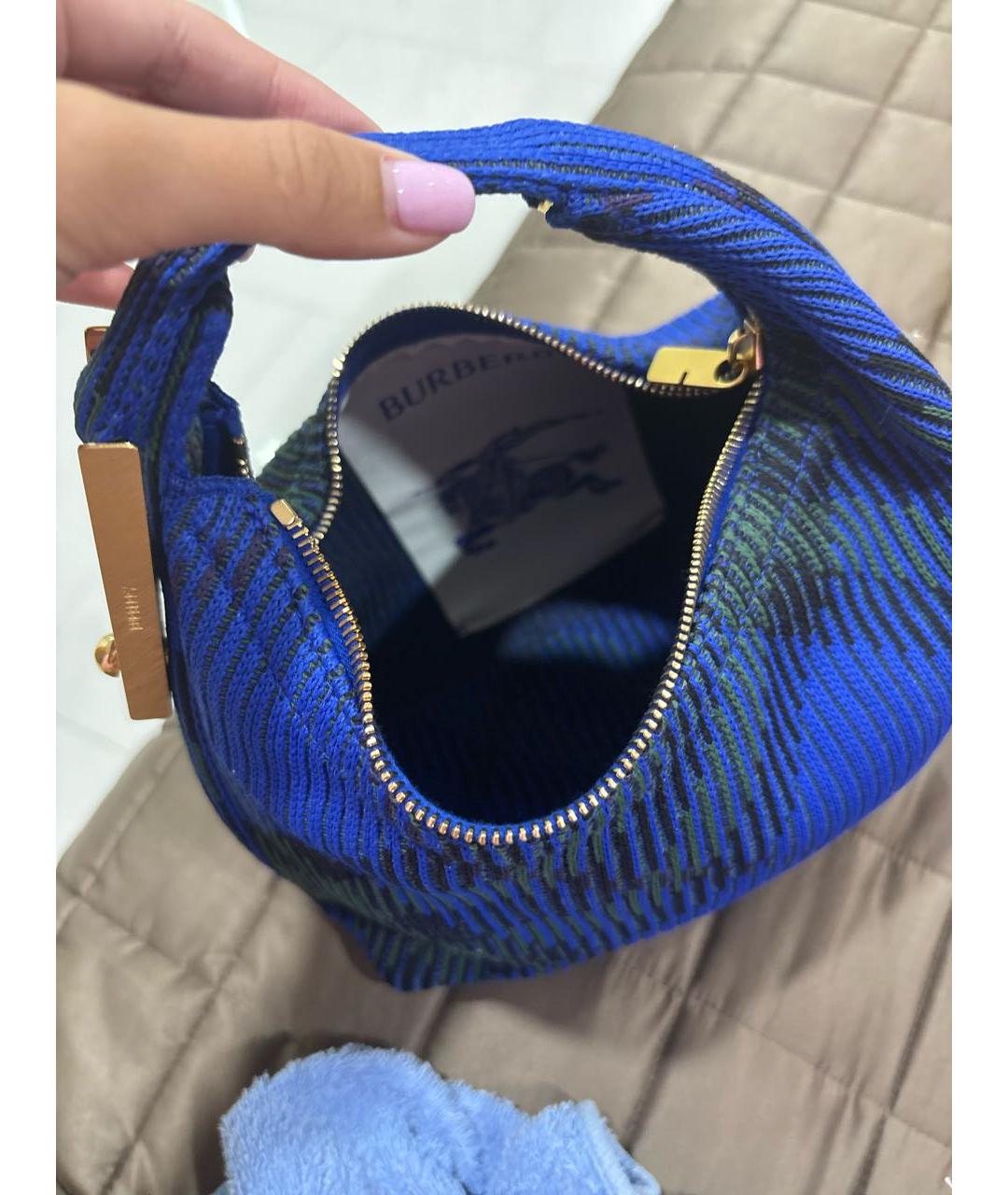 BURBERRY Синяя тканевая сумка с короткими ручками, фото 4