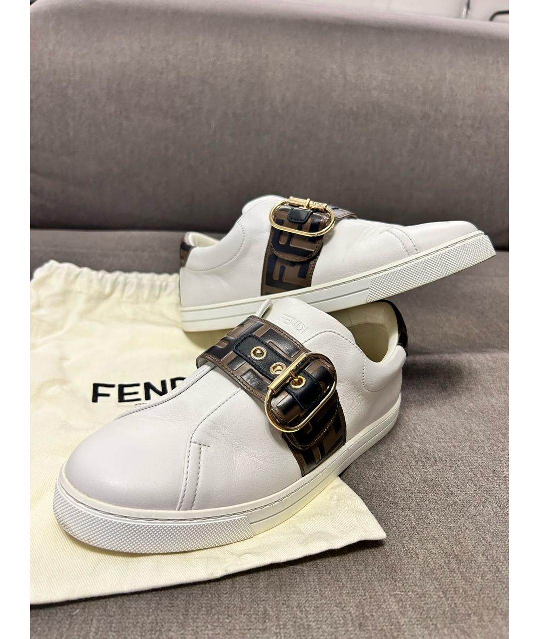 FENDI Белые кожаные слипоны, фото 9