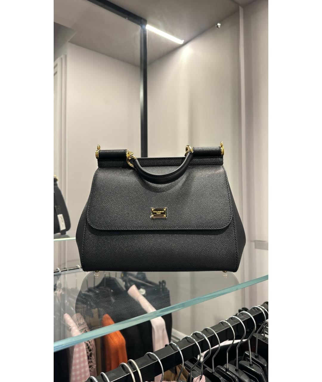 DOLCE&GABBANA Черная кожаная сумка с короткими ручками, фото 2