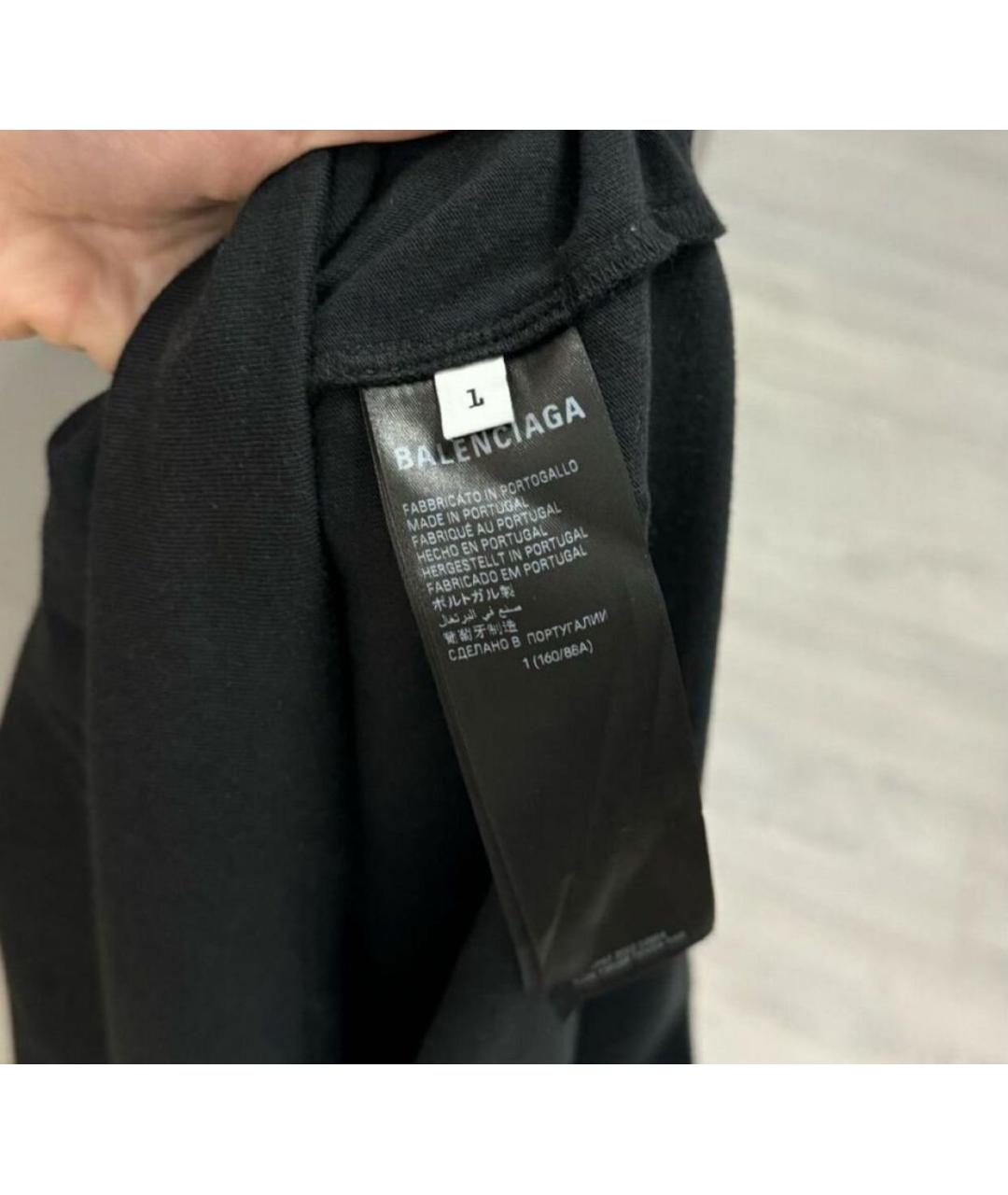 BALENCIAGA Черная хлопковая футболка, фото 3
