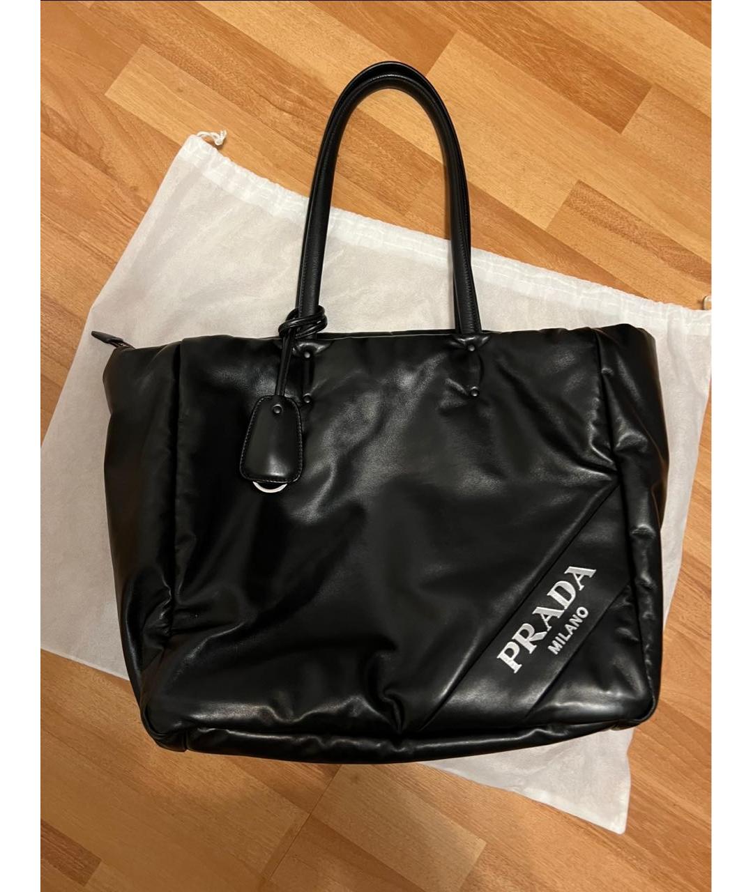 PRADA Черная кожаная сумка тоут, фото 4