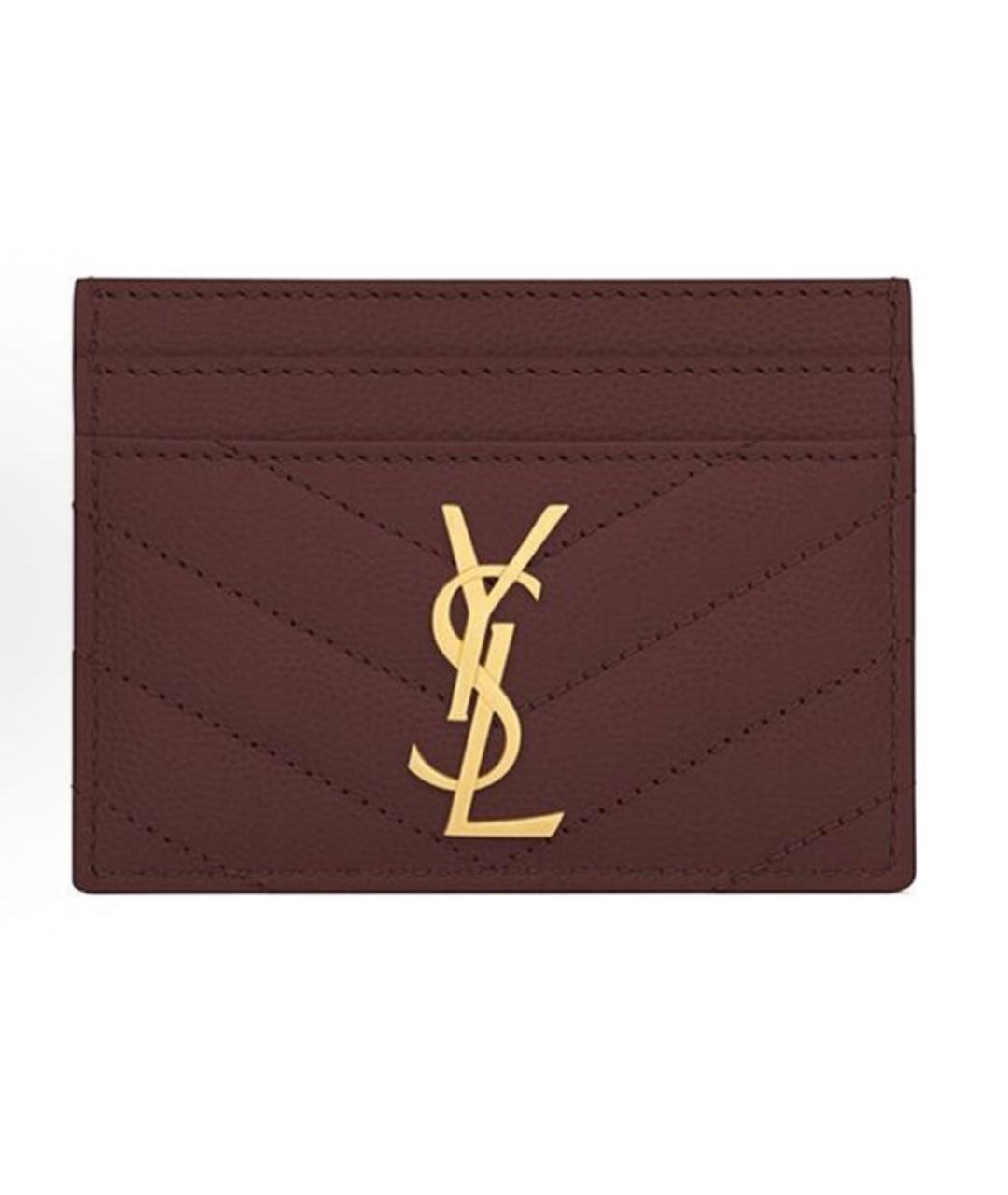 SAINT LAURENT Бордовый кожаный кардхолдер, фото 4