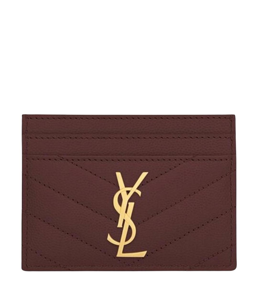 SAINT LAURENT Бордовый кожаный кардхолдер, фото 1