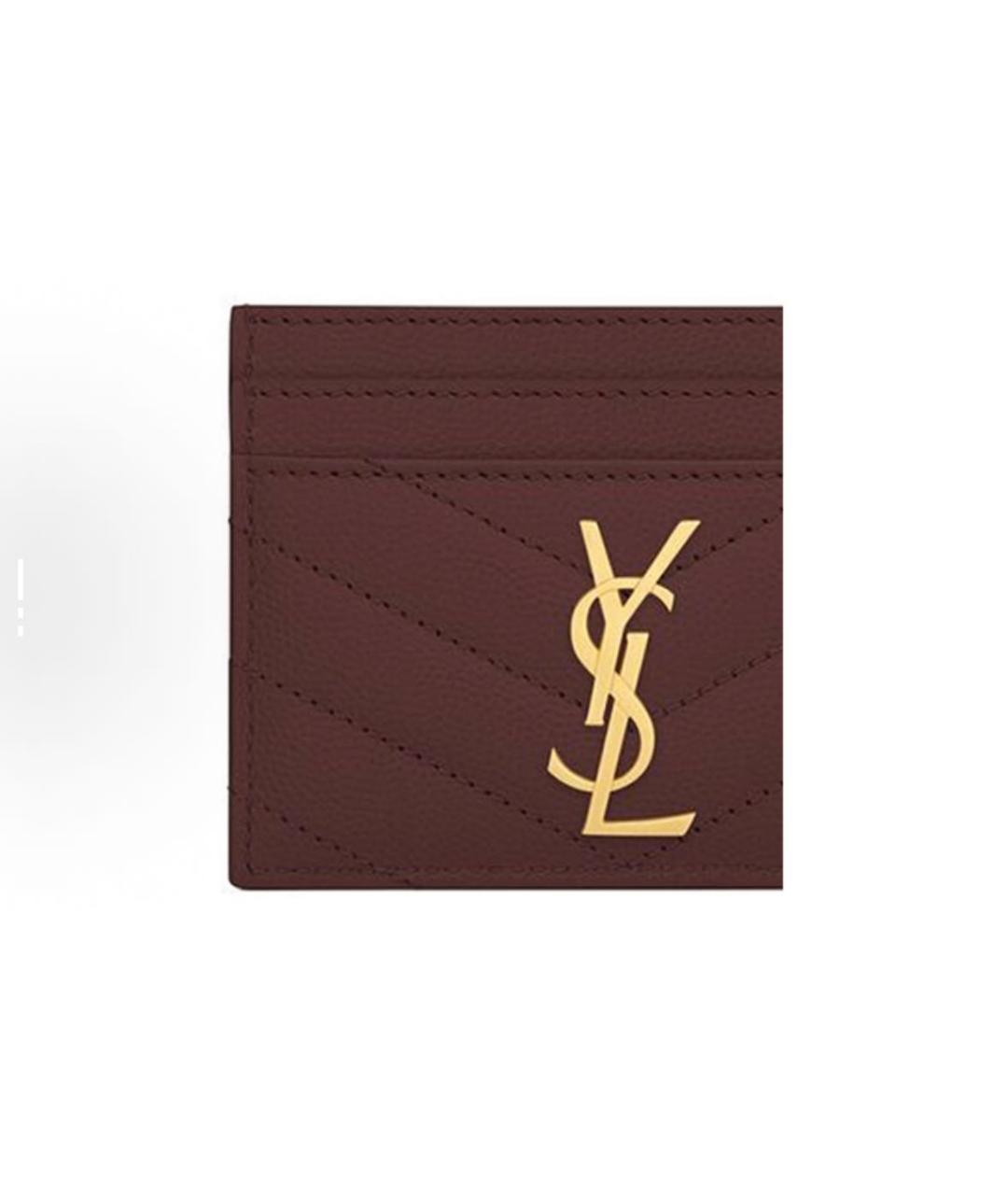 SAINT LAURENT Бордовый кожаный кардхолдер, фото 2