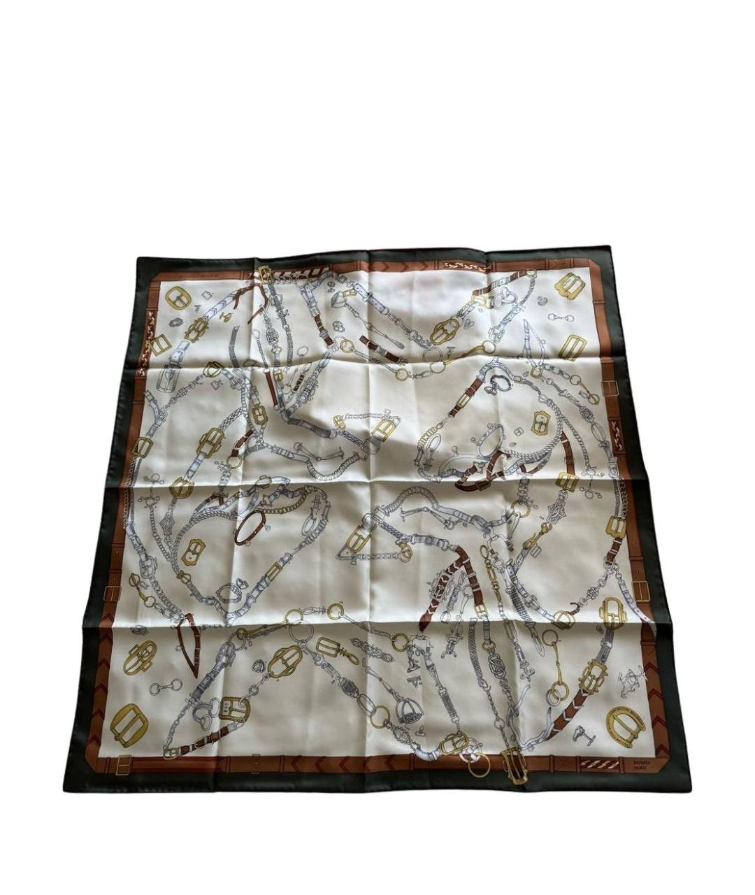 HERMES Бежевый шелковый платок, фото 1