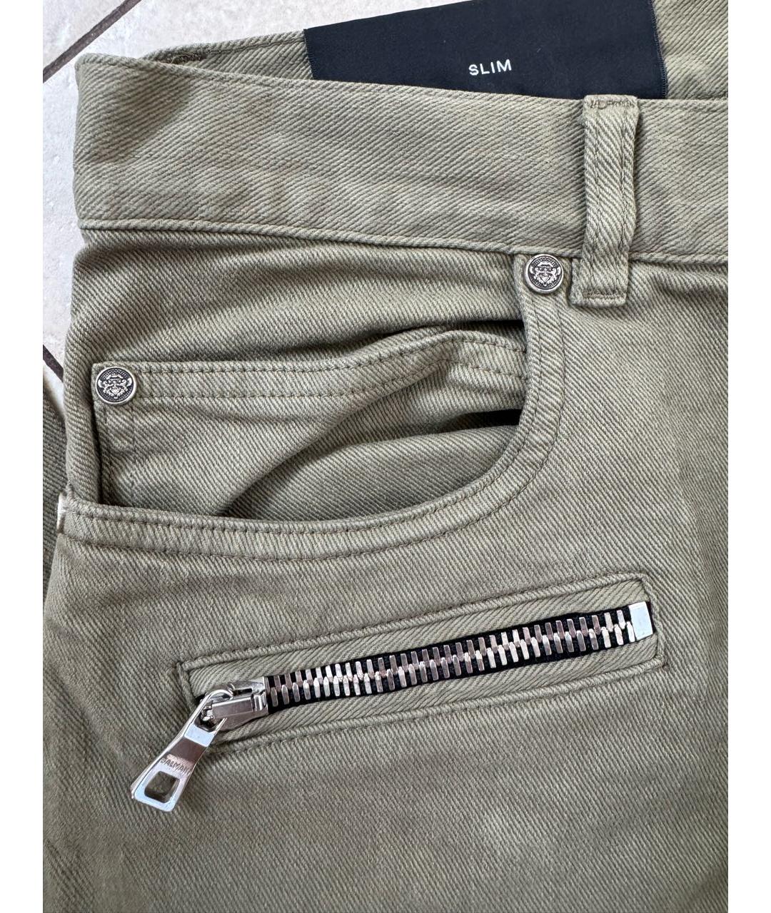 BALMAIN Хаки хлопко-эластановые джинсы скинни, фото 4