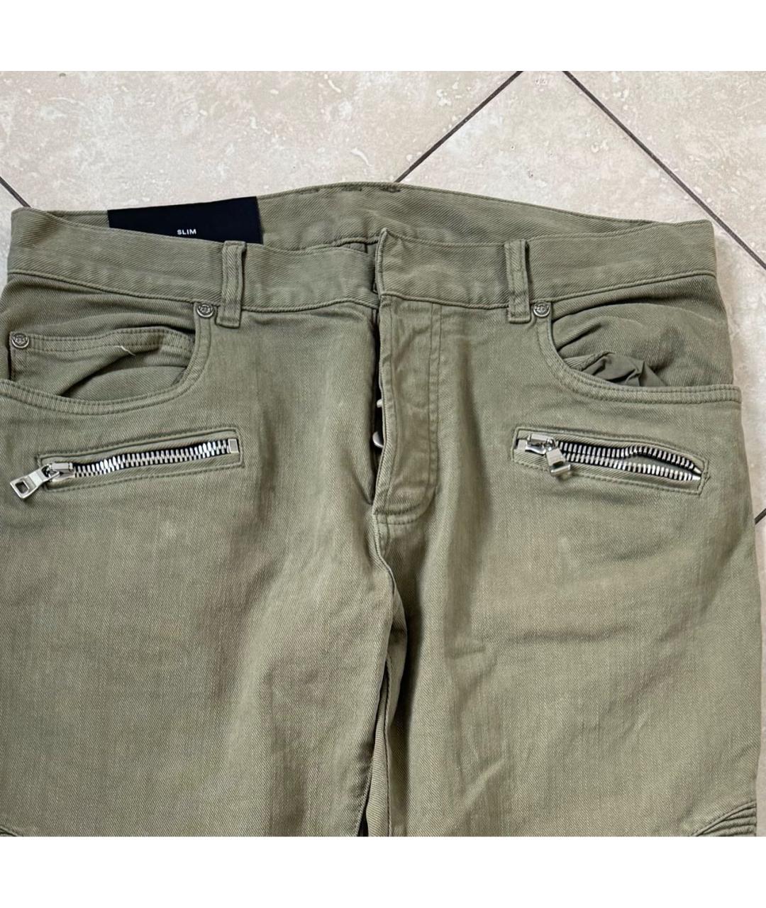 BALMAIN Хаки хлопко-эластановые джинсы скинни, фото 3
