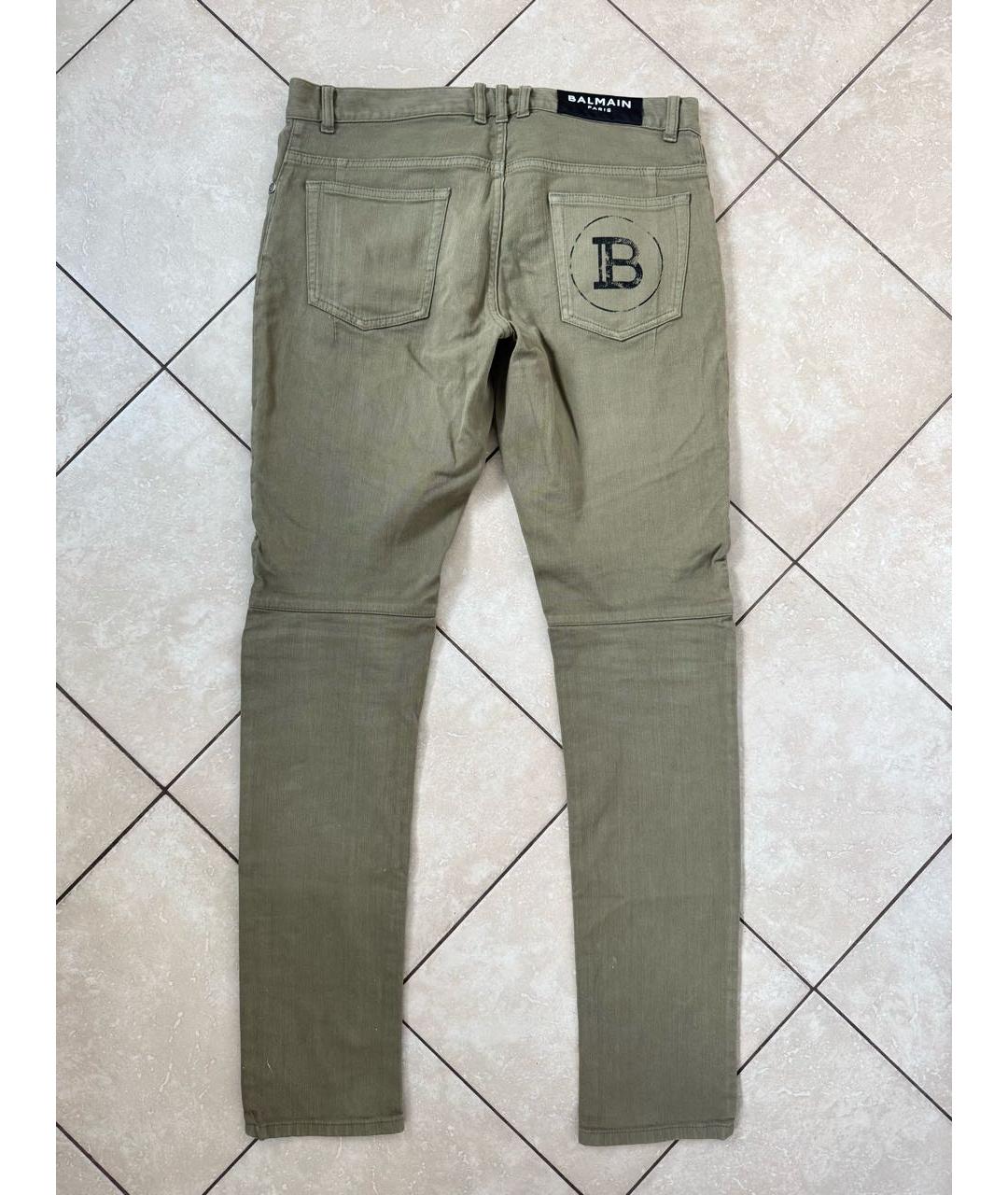 BALMAIN Хаки хлопко-эластановые джинсы скинни, фото 2