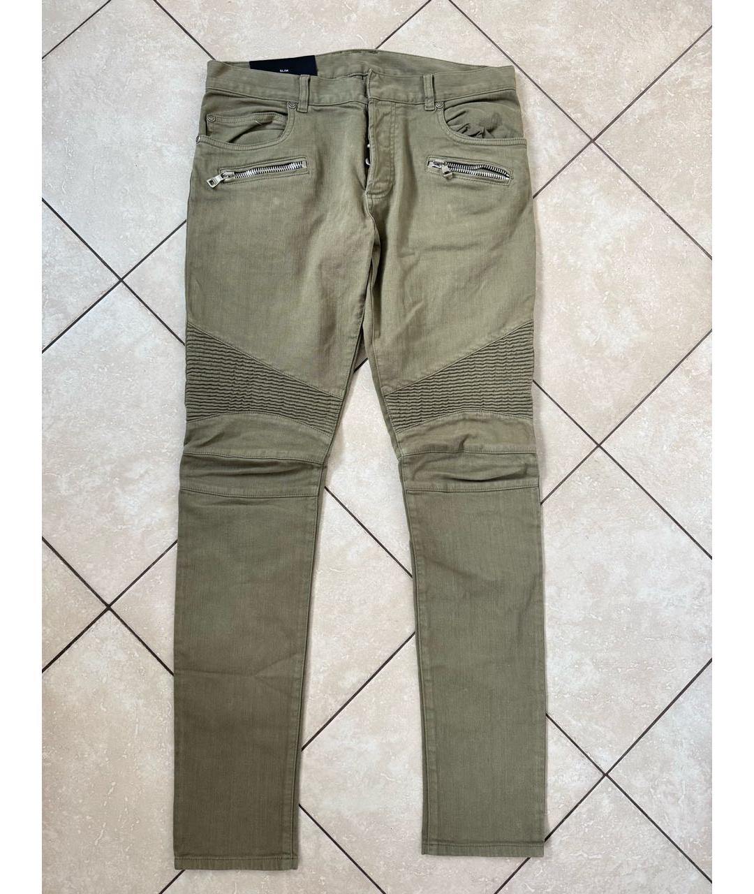 BALMAIN Хаки хлопко-эластановые джинсы скинни, фото 6