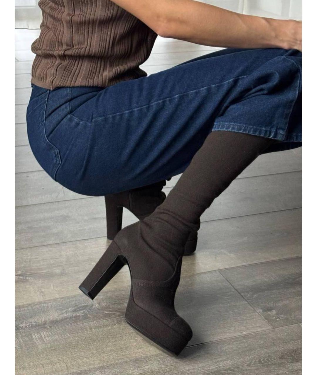 CHANEL Коричневые текстильные сапоги, фото 3